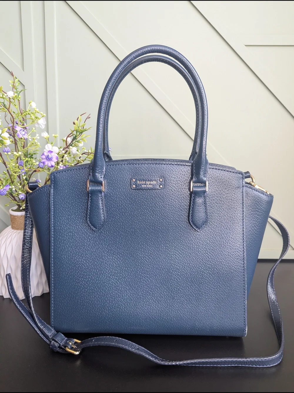 Kate Spade Blue Pebble Leather Satchel
